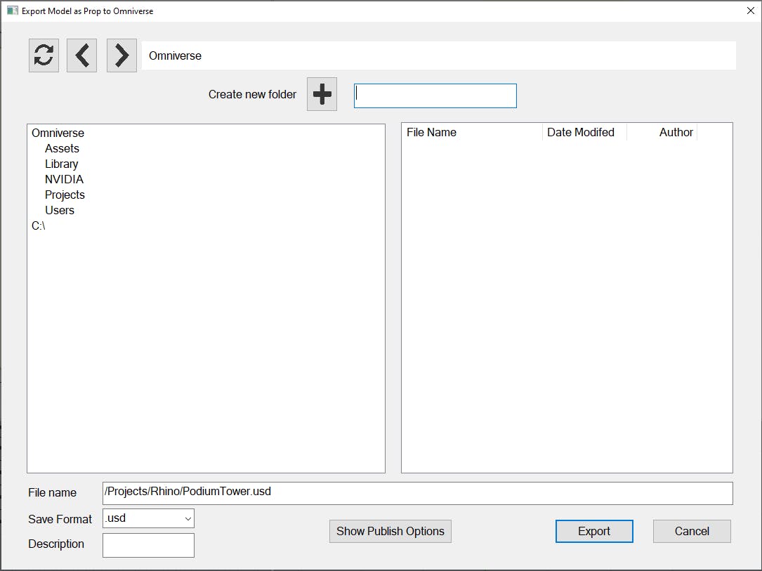 Cesium for Omniverse McNeel Rhino tutorial: Publish your USD to your preferred Nucleus server location.
